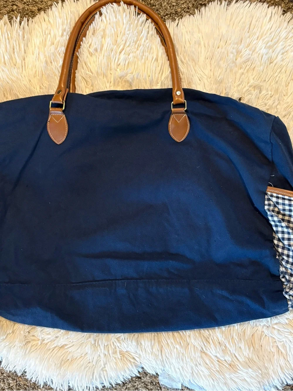 Y2K Navy Winnie the Pooh Baby Bag with Tan Handles